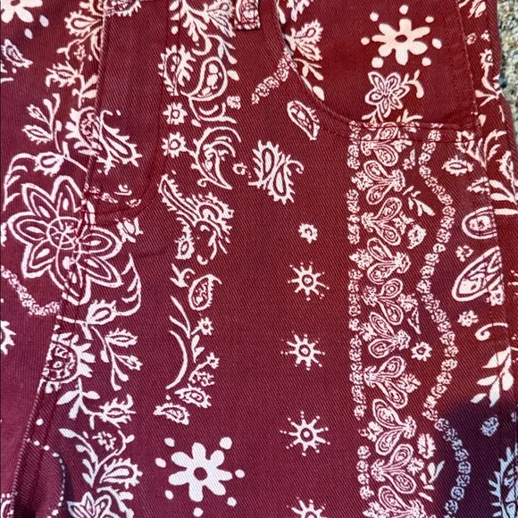 Red denim Paisley Print Pants - Picture 2 of 4